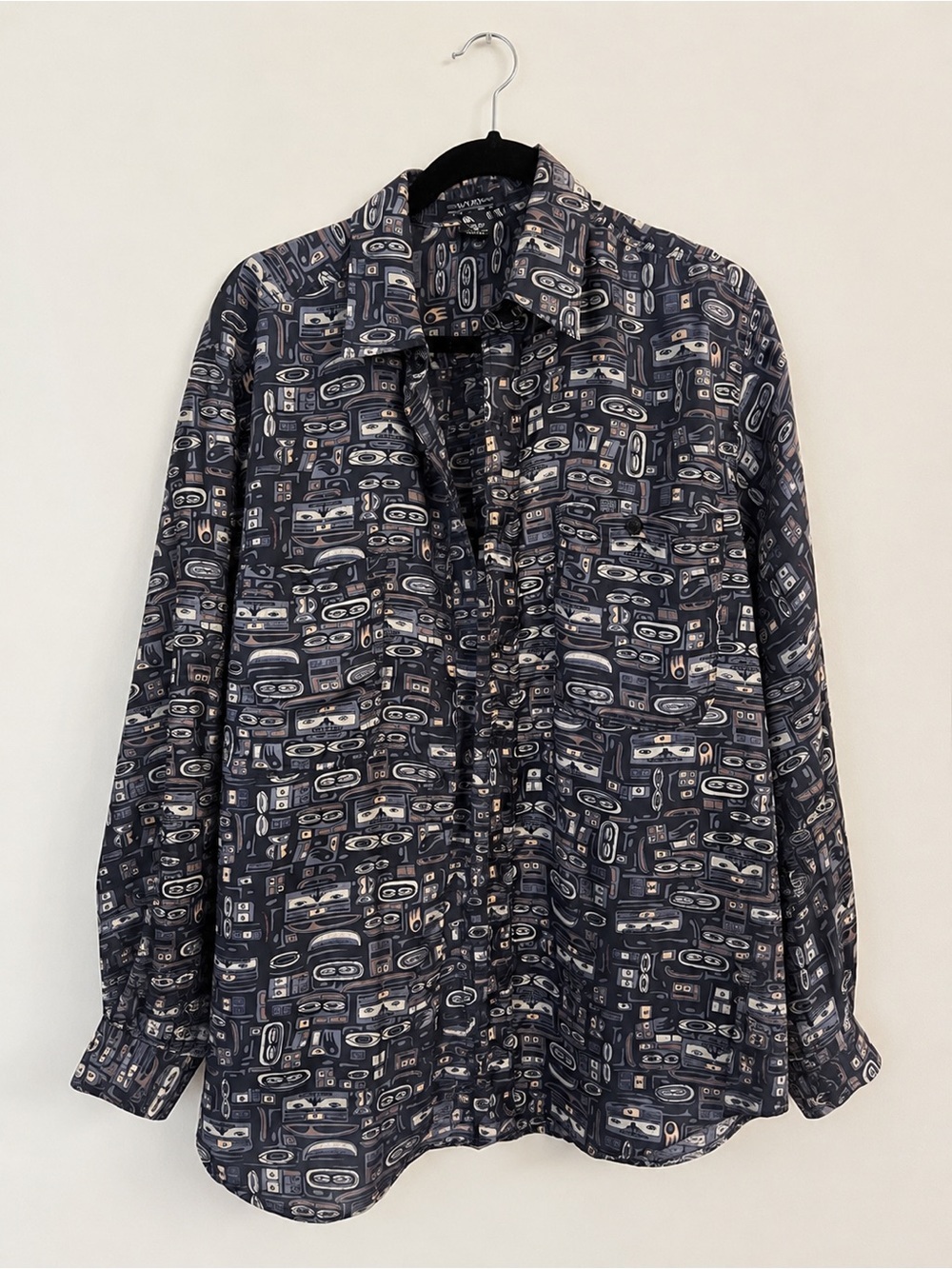 Vanzon 100% Silk Abstract Geometric Button-Up Blouse Art Teacher Y2K Small